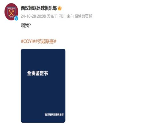 这锅你背滕哈赫下课,西汉姆官博整活晒出全责鉴定书图片