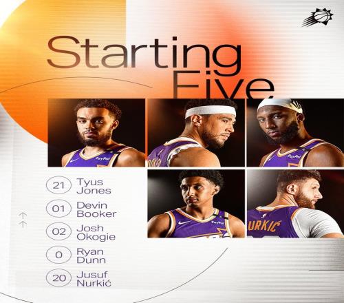 NBA杯赛对阵雷霆!太阳先发:布克&琼斯&奥科吉&邓恩&弩机