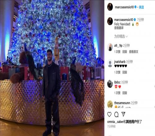 阿森西奥社媒晒与圣诞树合照：圣诞快乐