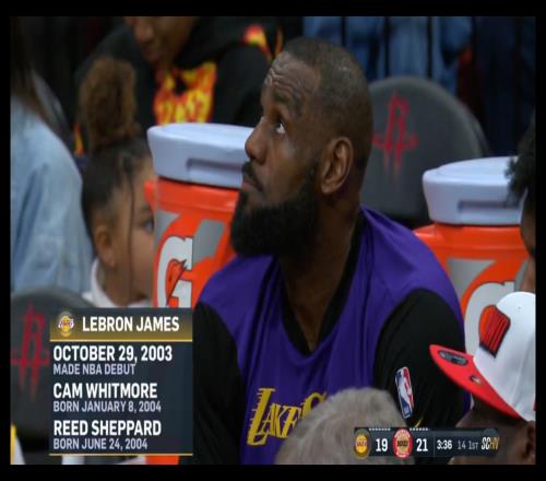 詹姆斯上演NBA首秀时火箭惠特摩尔、谢泼德都还没出生