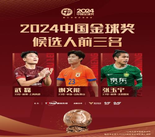 官方:2024中国金球奖前三名揭晓!武磊、谢文能和张玉宁入围