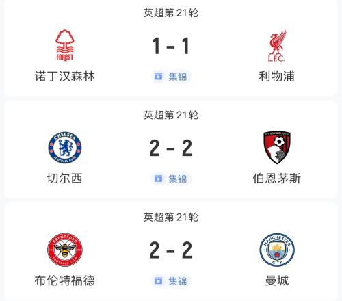 平局夜!利物浦、曼城、切尔西均战平,阿森纳明天能否缩小分差