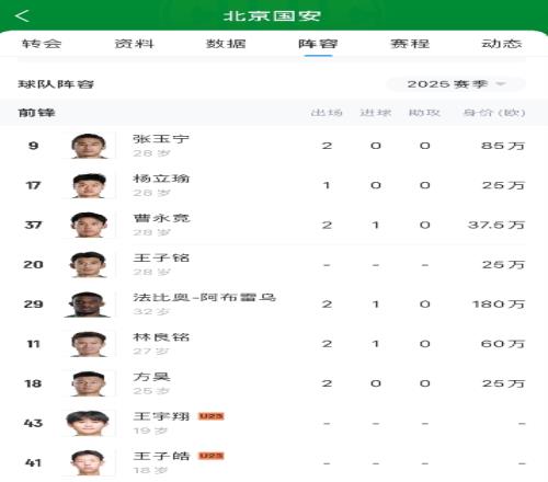 强!国安目前五外援,前中后场都有国脚