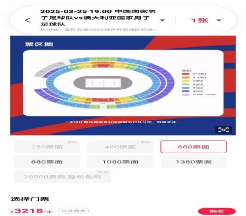 溢价超5倍国足门票最高被炒至7777元一张,最低也要3218元
