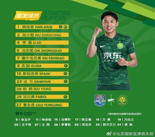 北京国安今日首发!面对老对手国安,战斗!